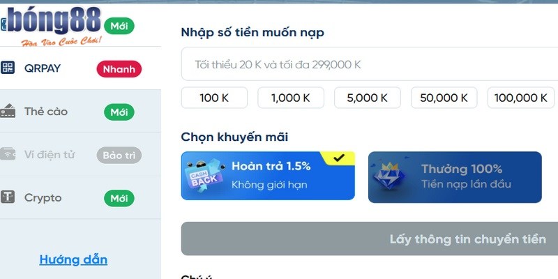 Lưu ý nạp tiền BONG88 để tránh rủi ro